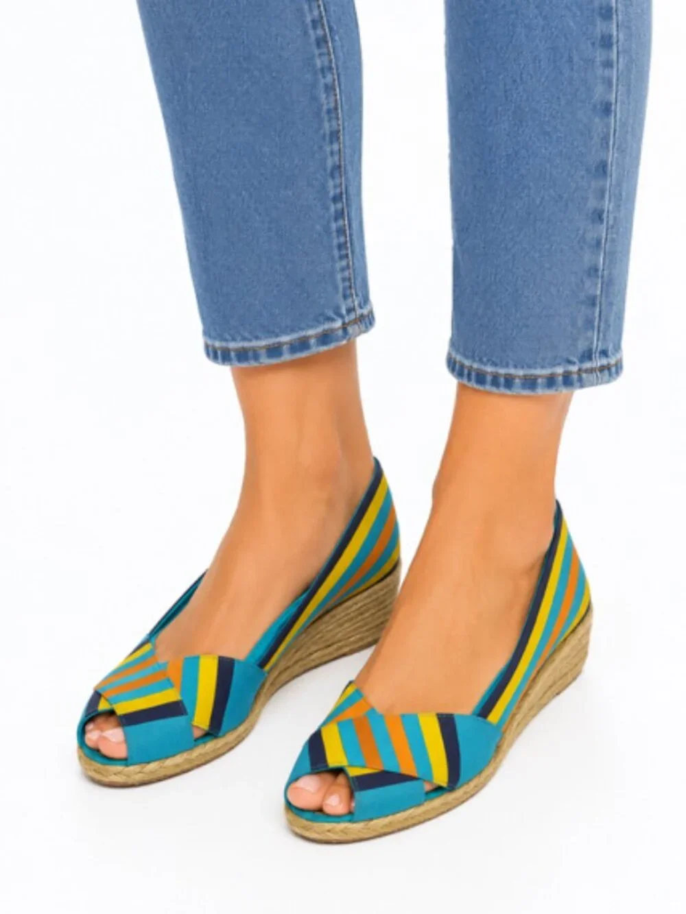 Lauren Ralph Lauren Striped Espadrille Wedge Peep Toe Shoes Women’s Size 11